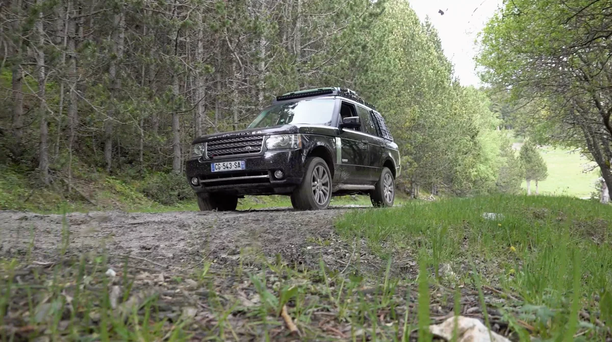 Range Rover on a wooded track